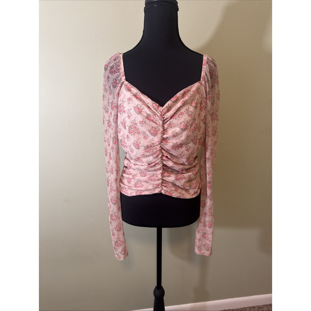All In‎ Favor Pink Floral Long Sleeve Top Fairycore Bohemian Women's Size Large